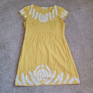 Boden Yellow And White Embroidered Lined Short Sleeve Dress - Size 12R